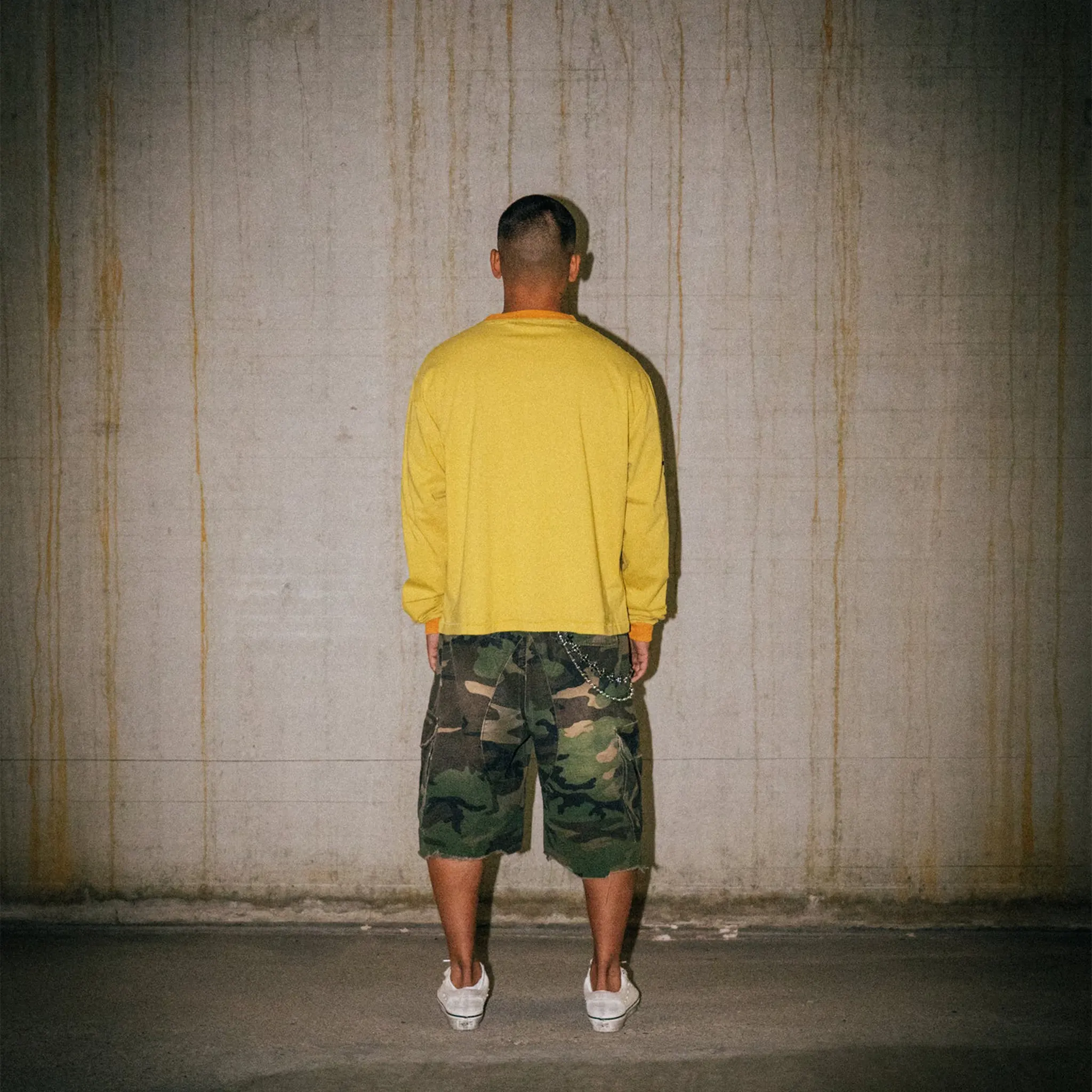 Model Back View of Lord Culture Eyes L/S Yellow T-Shirt